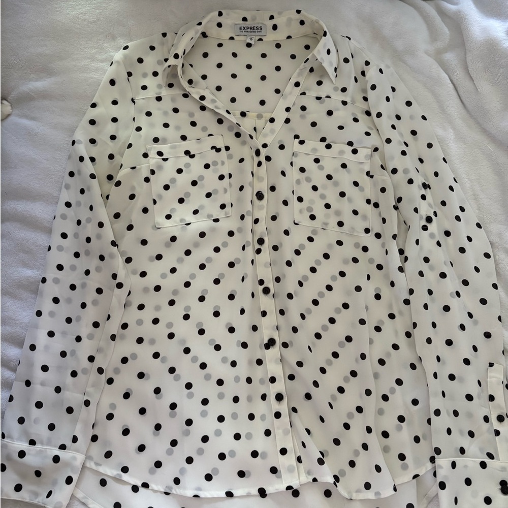 Express Women's Black Polka Dot Button Down Shirt